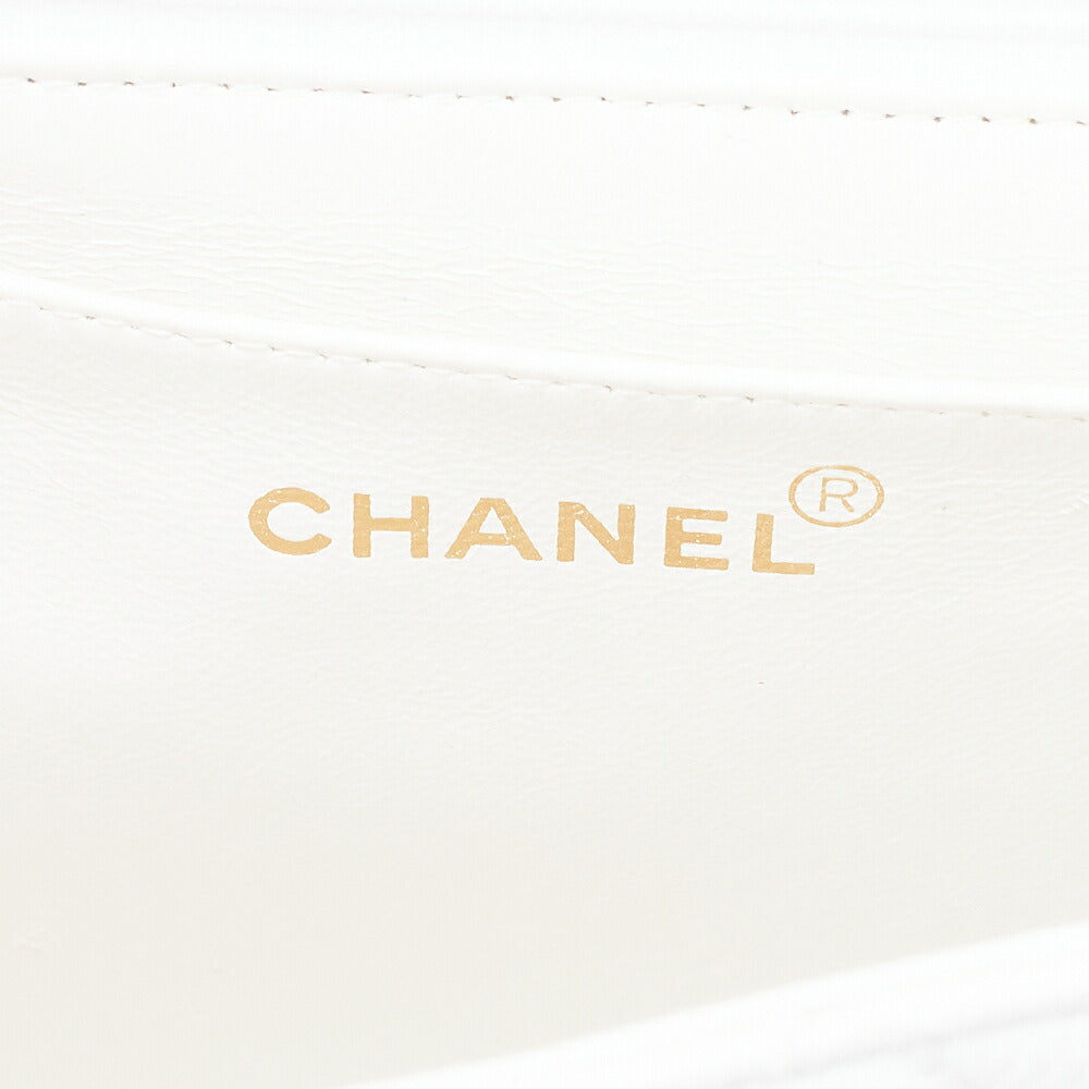 CHANEL Chain Shoulder Bag Matelasse Big Coco Square Caviar Skin White Gold-Tone Hardware, Pre-Owned