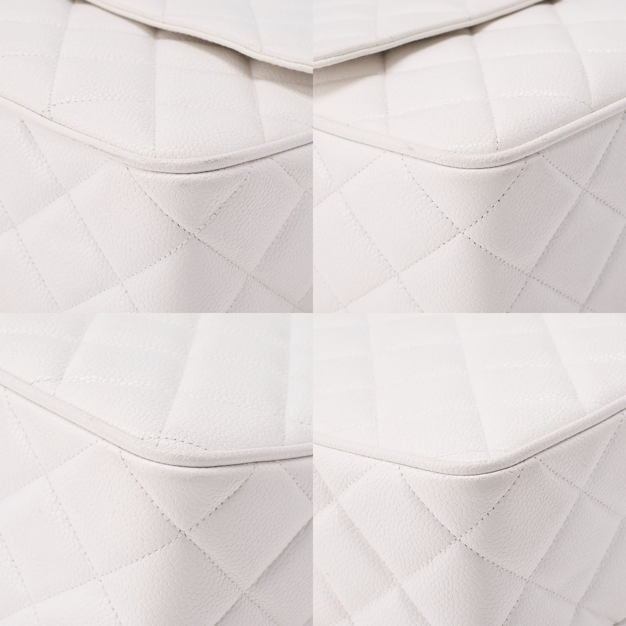 CHANEL Chain Shoulder Bag Matelasse Big Coco Square Caviar Skin White Gold-Tone Hardware, Pre-Owned