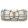 CHANEL Lambskin East Waist Single Turnlock Chain Shoulder White x Black Silver-Tone Hardware, Pre-Owned