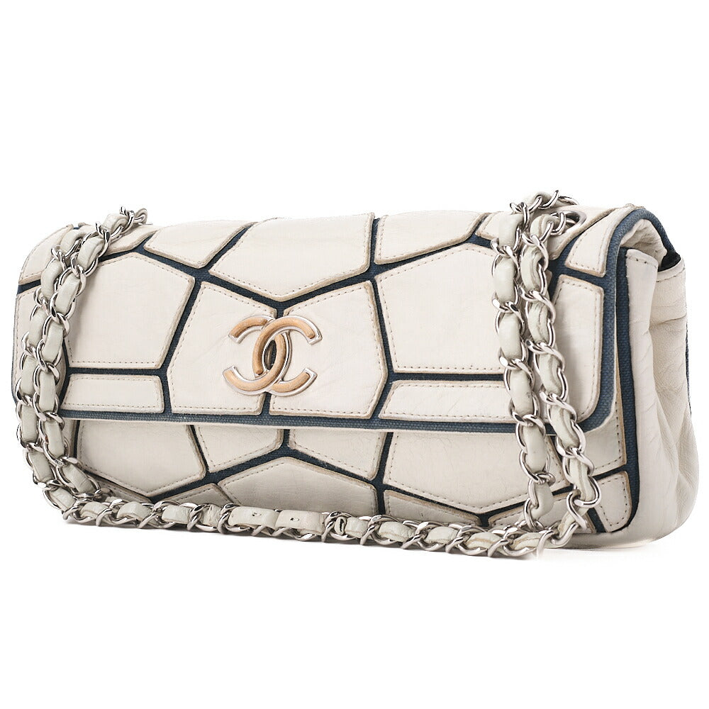 CHANEL Lambskin East Waist Single Turnlock Chain Shoulder White x Black Silver-Tone Hardware, Pre-Owned