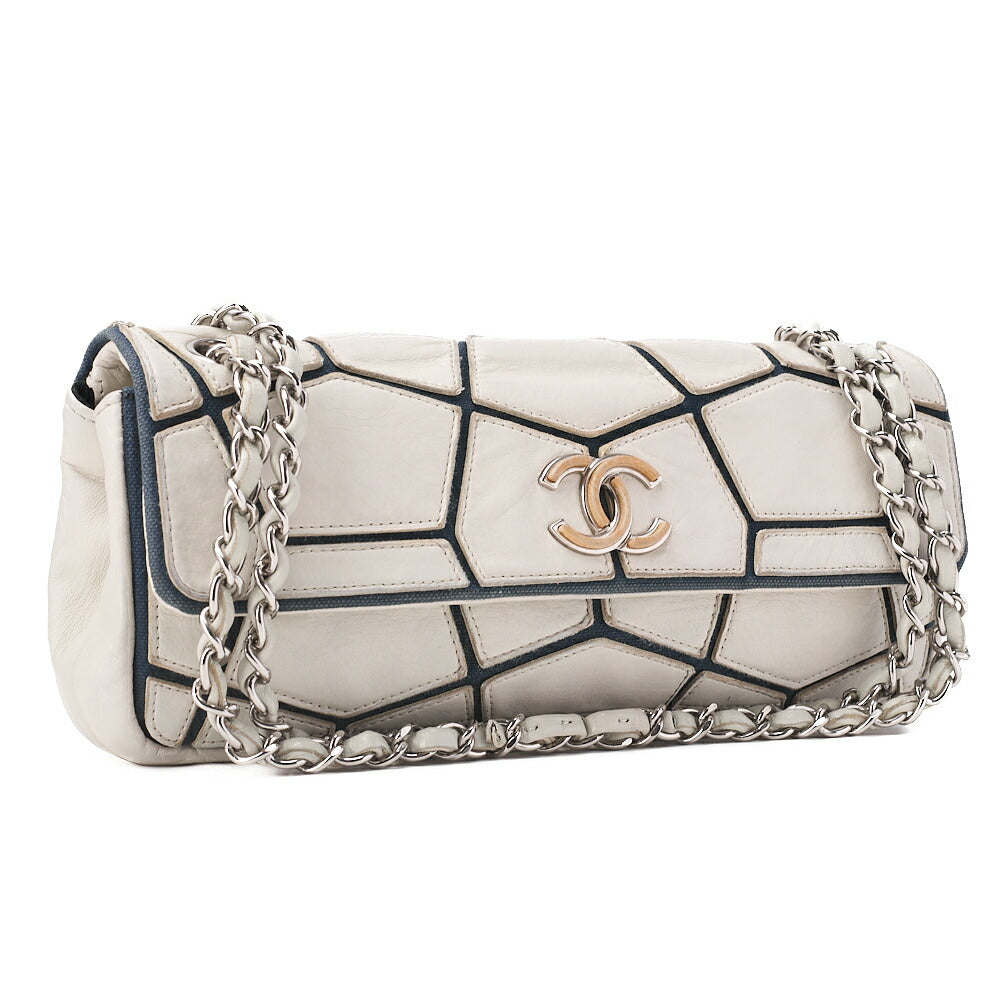 CHANEL Lambskin East Waist Single Turnlock Chain Shoulder White x Black Silver-Tone Hardware, Pre-Owned