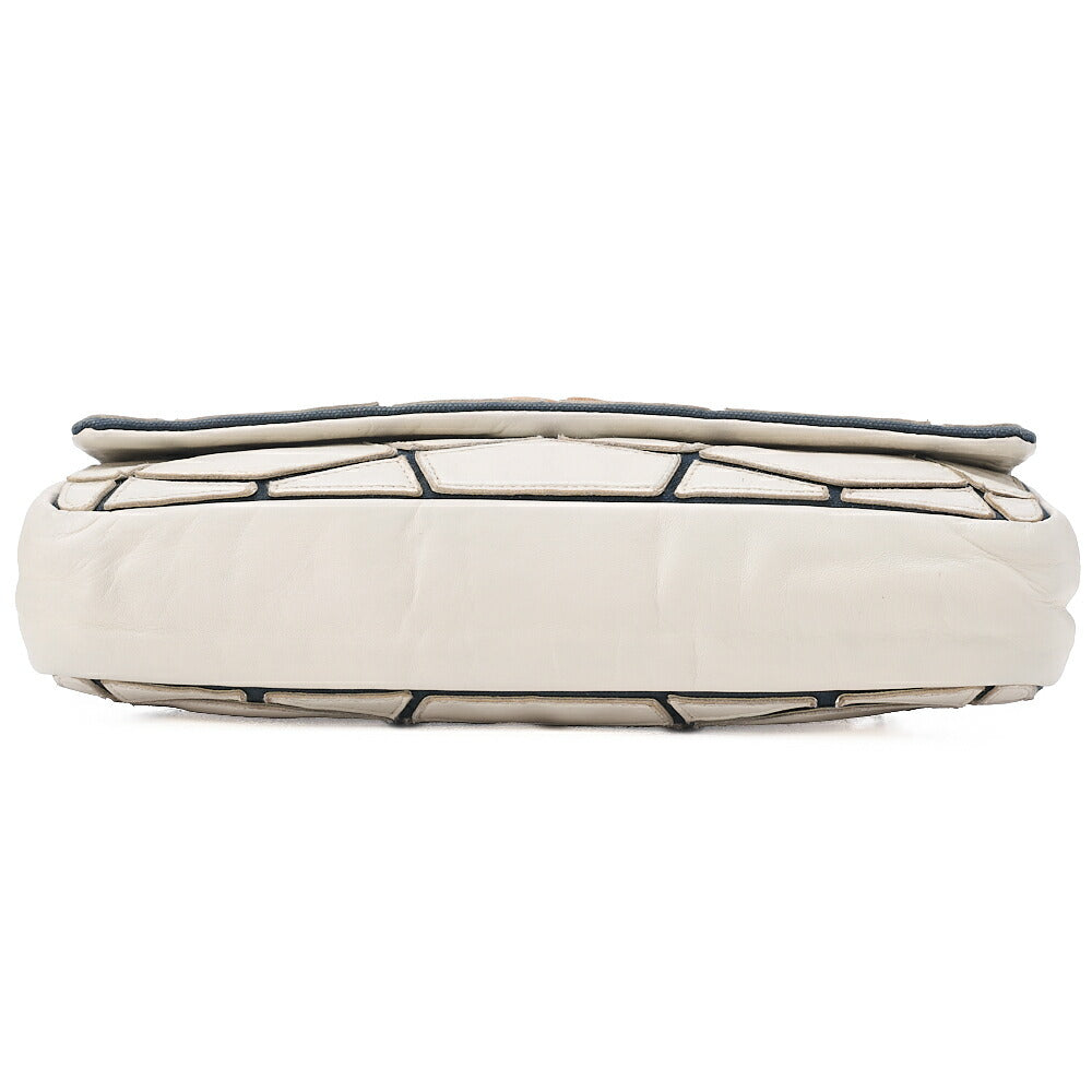 CHANEL Lambskin East Waist Single Turnlock Chain Shoulder White x Black Silver-Tone Hardware, Pre-Owned