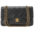 CHANEL Lambskin Matelasse 25cm Double Flap Chain Shoulder Black Gold-Tone Hardware, Pre-Owned