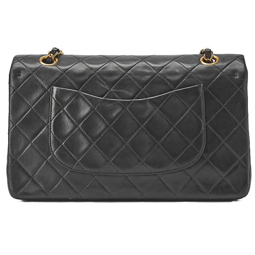 CHANEL Lambskin Matelasse 25cm Double Flap Chain Shoulder Black Gold-Tone Hardware, Pre-Owned