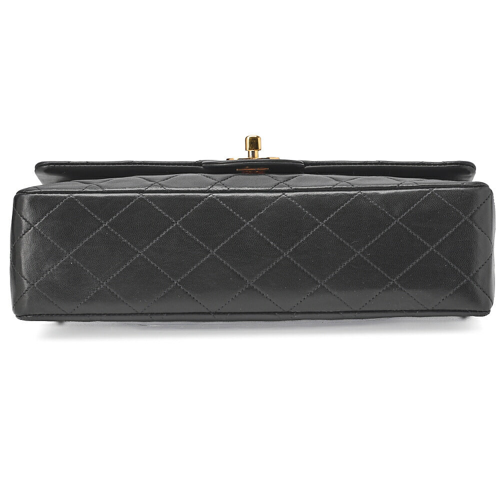 CHANEL Lambskin Matelasse 25cm Double Flap Chain Shoulder Black Gold-Tone Hardware, Pre-Owned