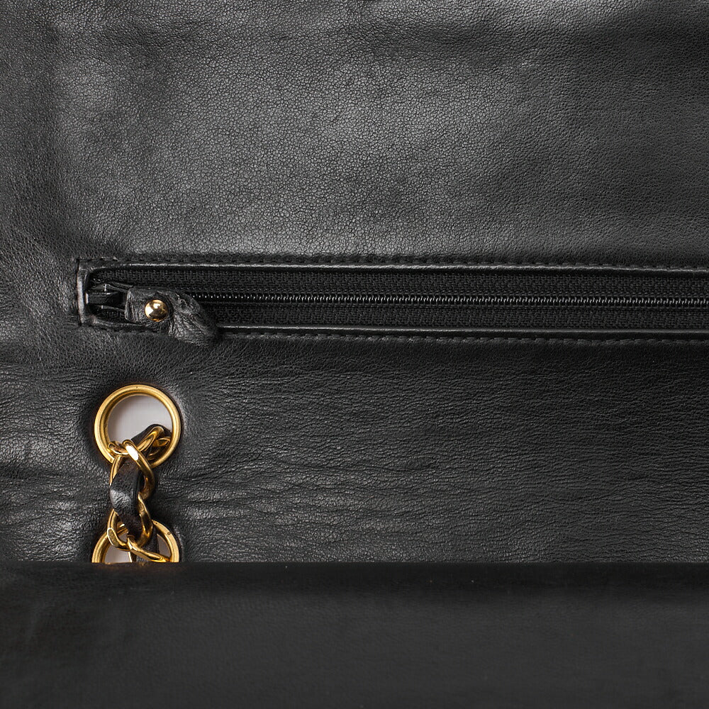 CHANEL Lambskin Matelasse 25cm Double Flap Chain Shoulder Black Gold-Tone Hardware, Pre-Owned