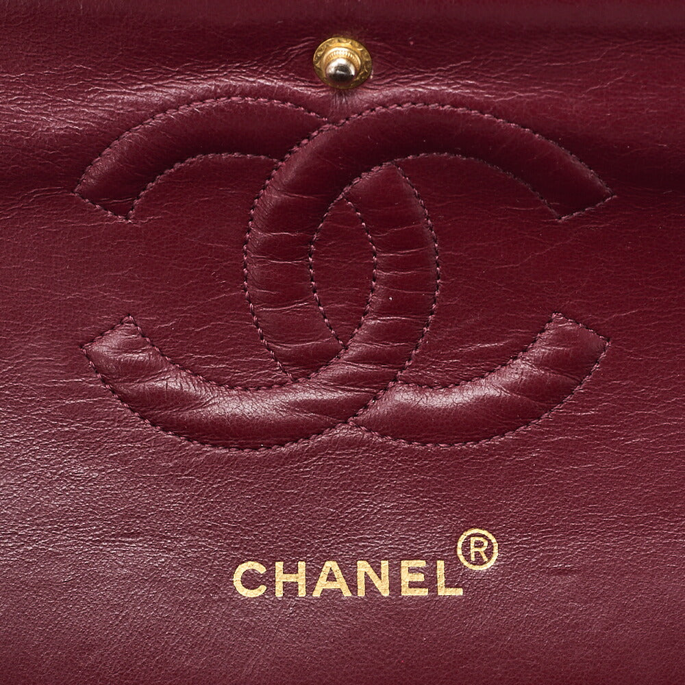 CHANEL Lambskin Matelasse 25cm Double Flap Chain Shoulder Black Gold-Tone Hardware, Pre-Owned