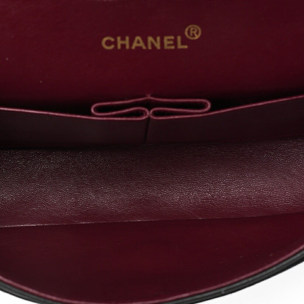 CHANEL Lambskin Matelasse 25cm Double Flap Chain Shoulder Black Gold-Tone Hardware, Pre-Owned