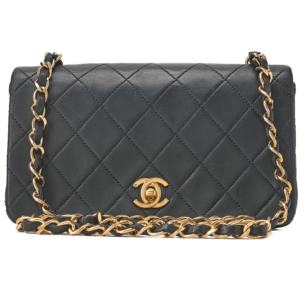 CHANEL Lambskin Matelasse Full Flap 19cm Turnlock Chain Shoulder Black Gold-Tone Hardware, Pre-Owned