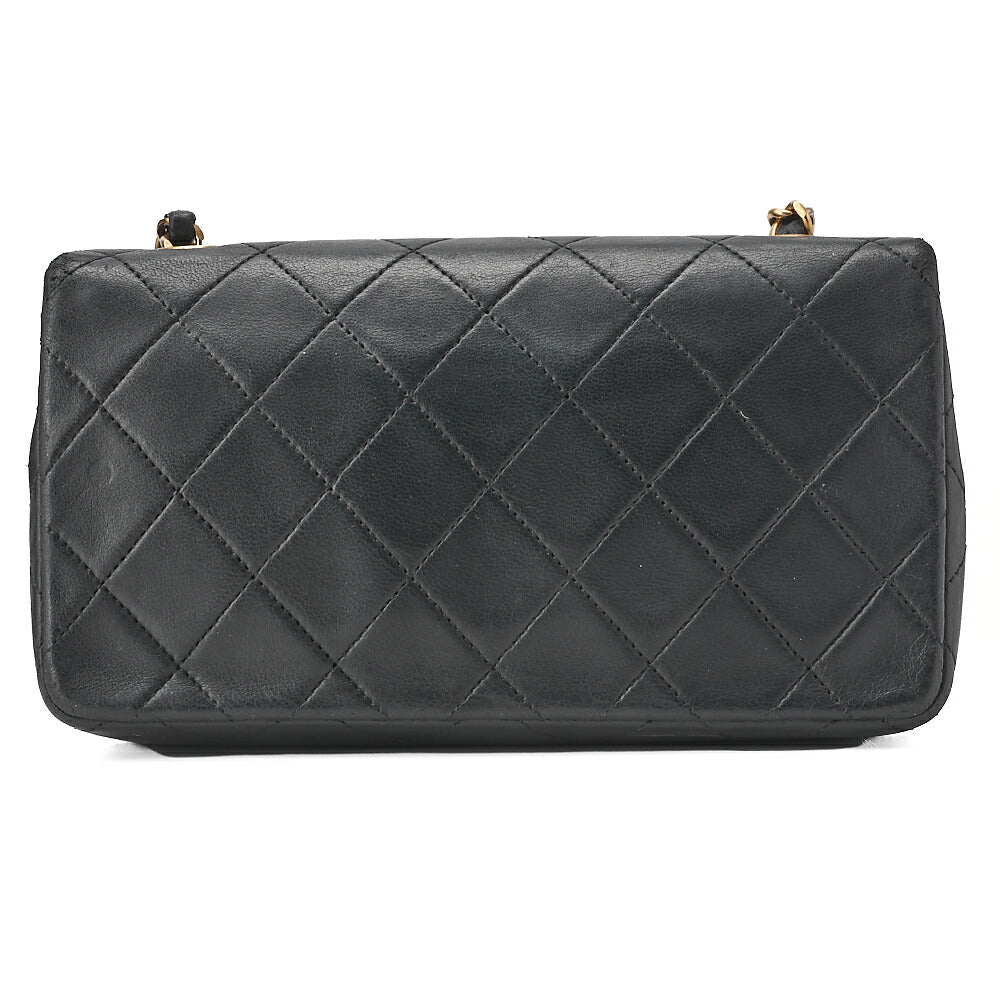 CHANEL Lambskin Matelasse Full Flap 19cm Turnlock Chain Shoulder Black Gold-Tone Hardware, Pre-Owned