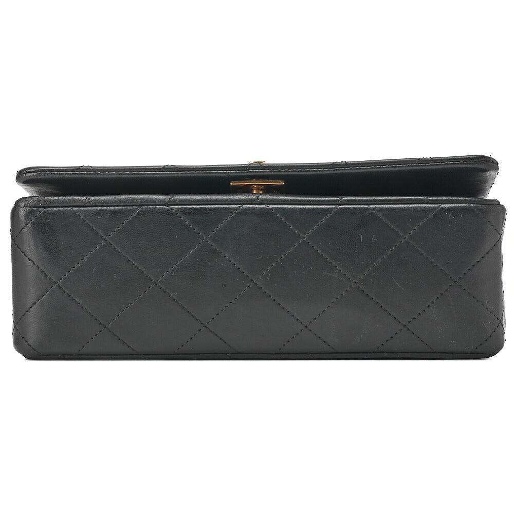 CHANEL Lambskin Matelasse Full Flap 19cm Turnlock Chain Shoulder Black Gold-Tone Hardware, Pre-Owned