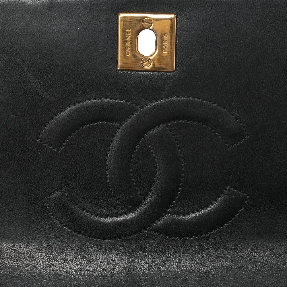 CHANEL Lambskin Matelasse Full Flap 19cm Turnlock Chain Shoulder Black Gold-Tone Hardware, Pre-Owned