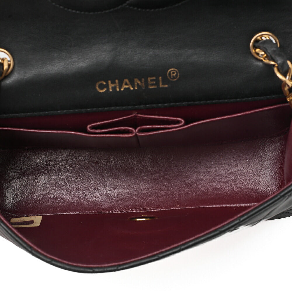 CHANEL Lambskin Matelasse Full Flap 19cm Turnlock Chain Shoulder Black Gold-Tone Hardware, Pre-Owned