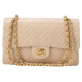 CHANEL Lambskin Matelasse 25cm Double Flap Chain Shoulder Beige Gold-Tone Hardware, Pre-Owned