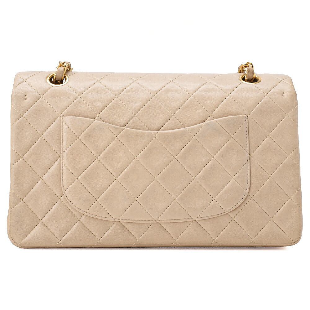 CHANEL Lambskin Matelasse 25cm Double Flap Chain Shoulder Beige Gold-Tone Hardware, Pre-Owned