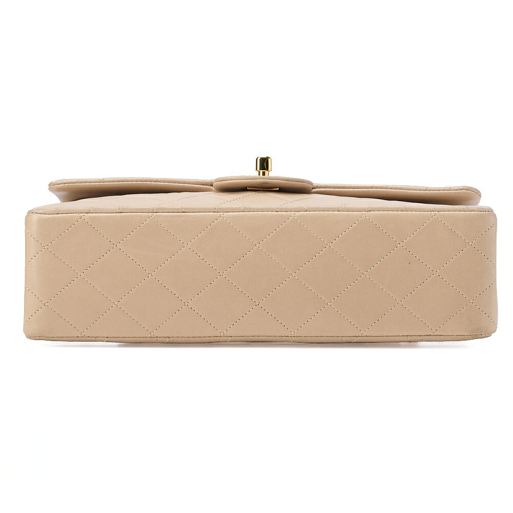 CHANEL Lambskin Matelasse 25cm Double Flap Chain Shoulder Beige Gold-Tone Hardware, Pre-Owned