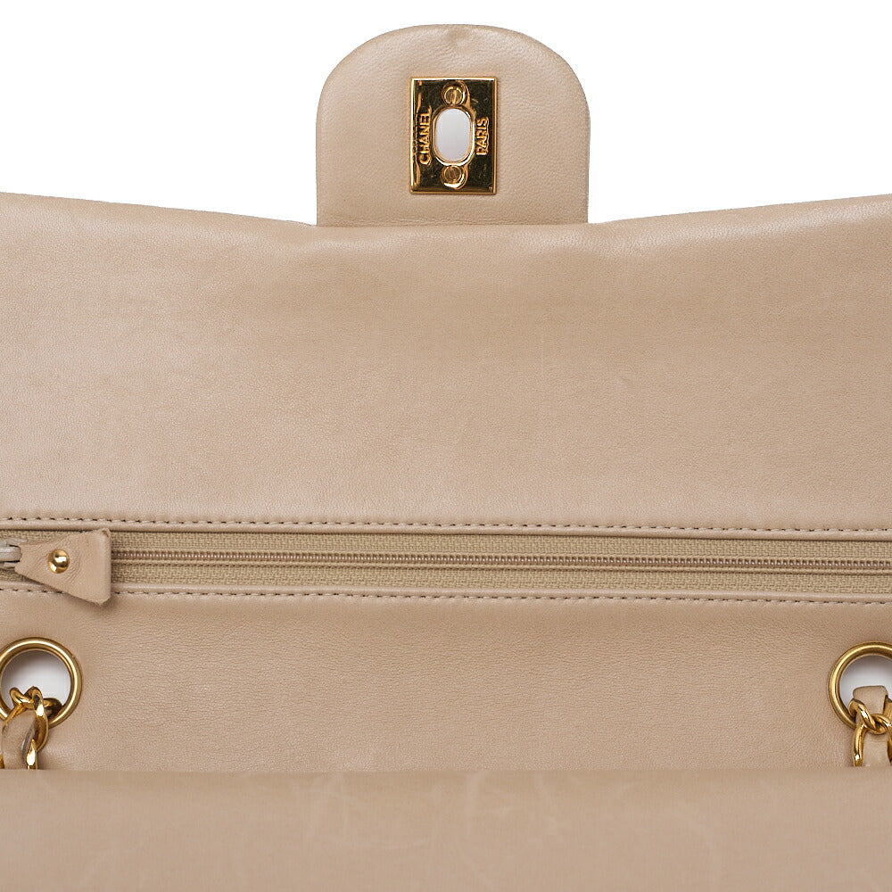 CHANEL Lambskin Matelasse 25cm Double Flap Chain Shoulder Beige Gold-Tone Hardware, Pre-Owned