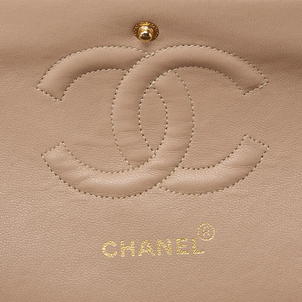 CHANEL Lambskin Matelasse 25cm Double Flap Chain Shoulder Beige Gold-Tone Hardware, Pre-Owned