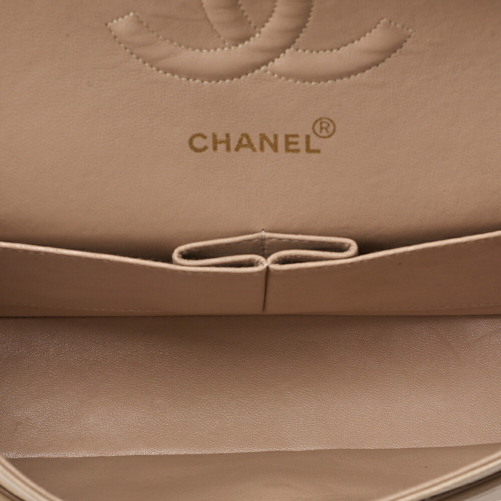 CHANEL Lambskin Matelasse 25cm Double Flap Chain Shoulder Beige Gold-Tone Hardware, Pre-Owned