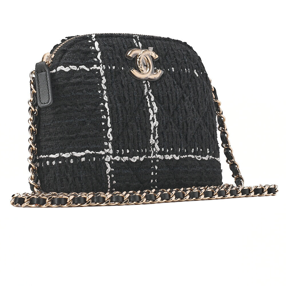 CHANEL Tweed Matelasse Cocomark Mini Chain Shoulder Multicolor Black x White Gold-Tone Hardware, Pre-Owned