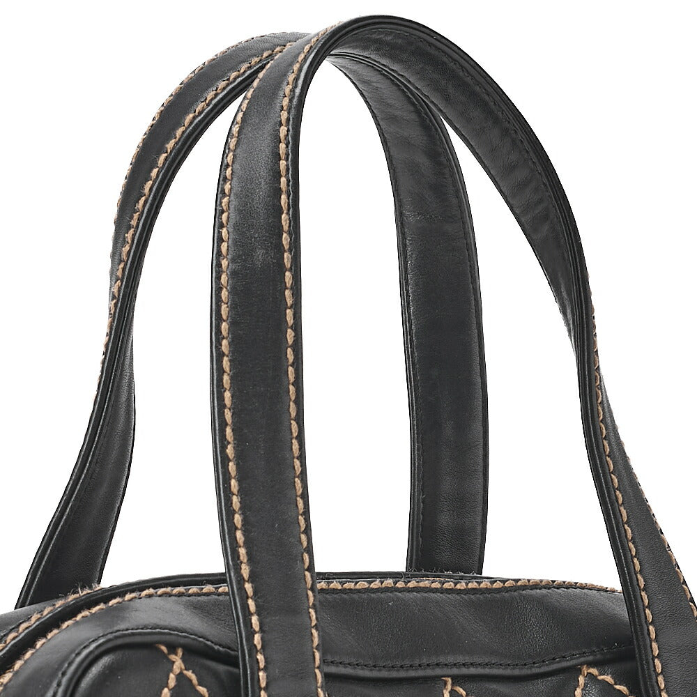 CHANEL Coco Mark Wild Stitch Handbag Calfskin Black Gold-Tone Hardware, Pre-Owned