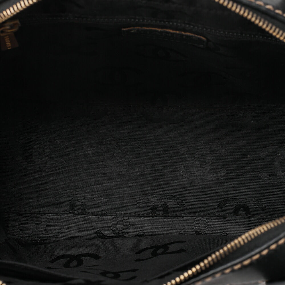 CHANEL Coco Mark Wild Stitch Handbag Calfskin Black Gold-Tone Hardware, Pre-Owned