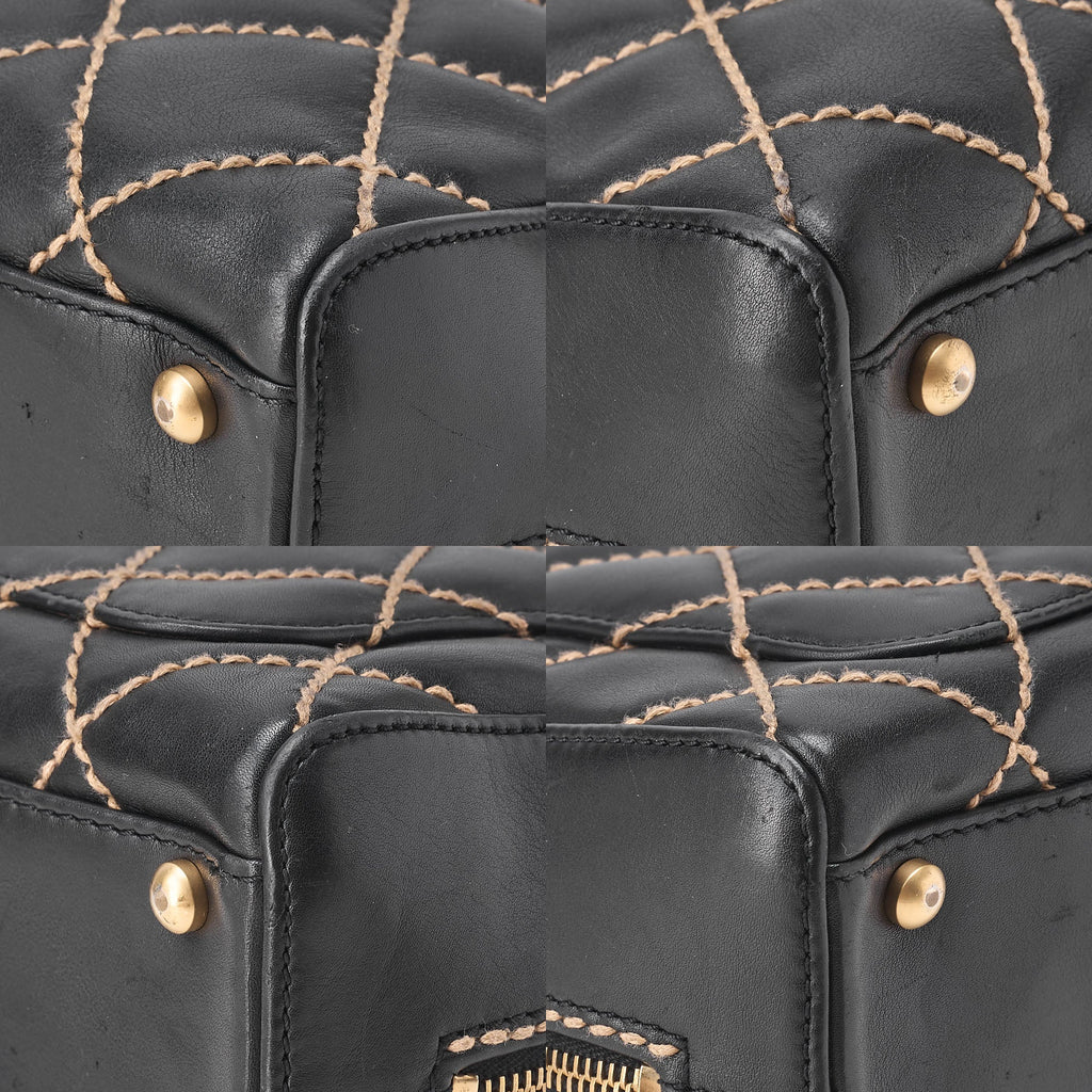 CHANEL Coco Mark Wild Stitch Handbag Calfskin Black Gold-Tone Hardware, Pre-Owned