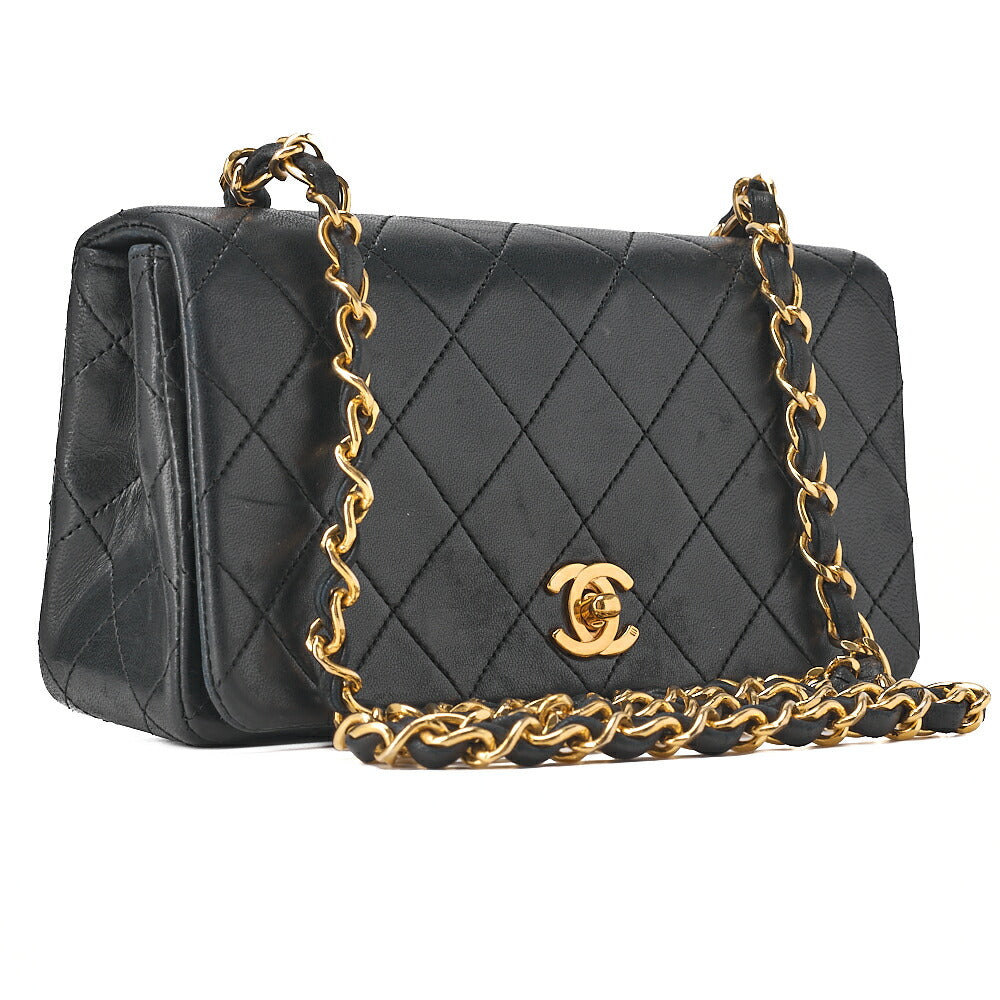 CHANEL Lambskin Matelasse Full Flap Chain Shoulder Black Gold-Tone Hardware, Pre-Owned