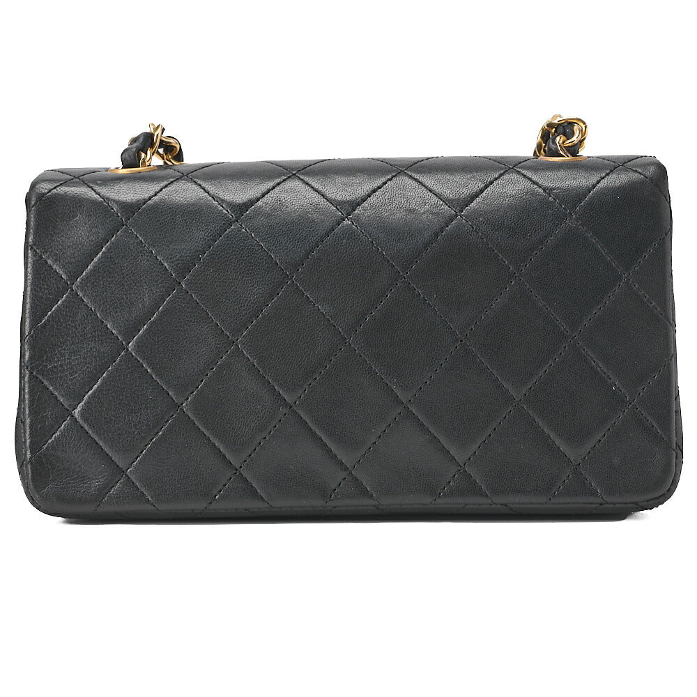 CHANEL Lambskin Matelasse Full Flap Chain Shoulder Black Gold-Tone Hardware, Pre-Owned