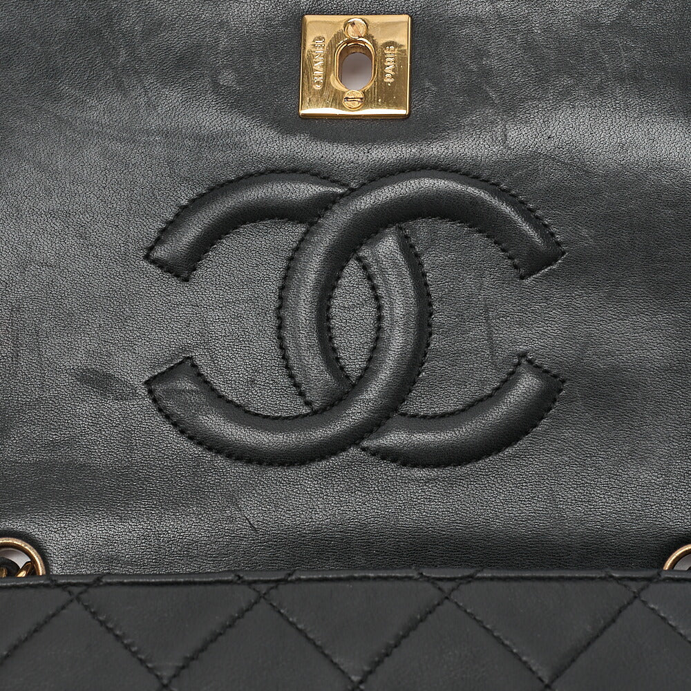 CHANEL Lambskin Matelasse Full Flap Chain Shoulder Black Gold-Tone Hardware, Pre-Owned
