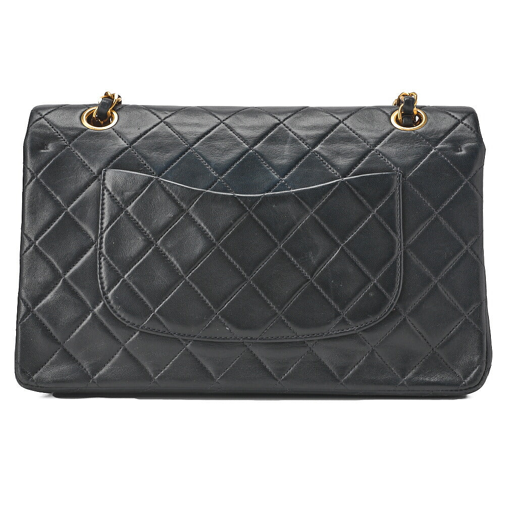 CHANEL Lambskin Matelasse 25cm Double Flap Chain Shoulder Black Gold-Tone Hardware, Pre-Owned