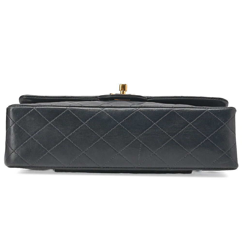 CHANEL Lambskin Matelasse 25cm Double Flap Chain Shoulder Black Gold-Tone Hardware, Pre-Owned