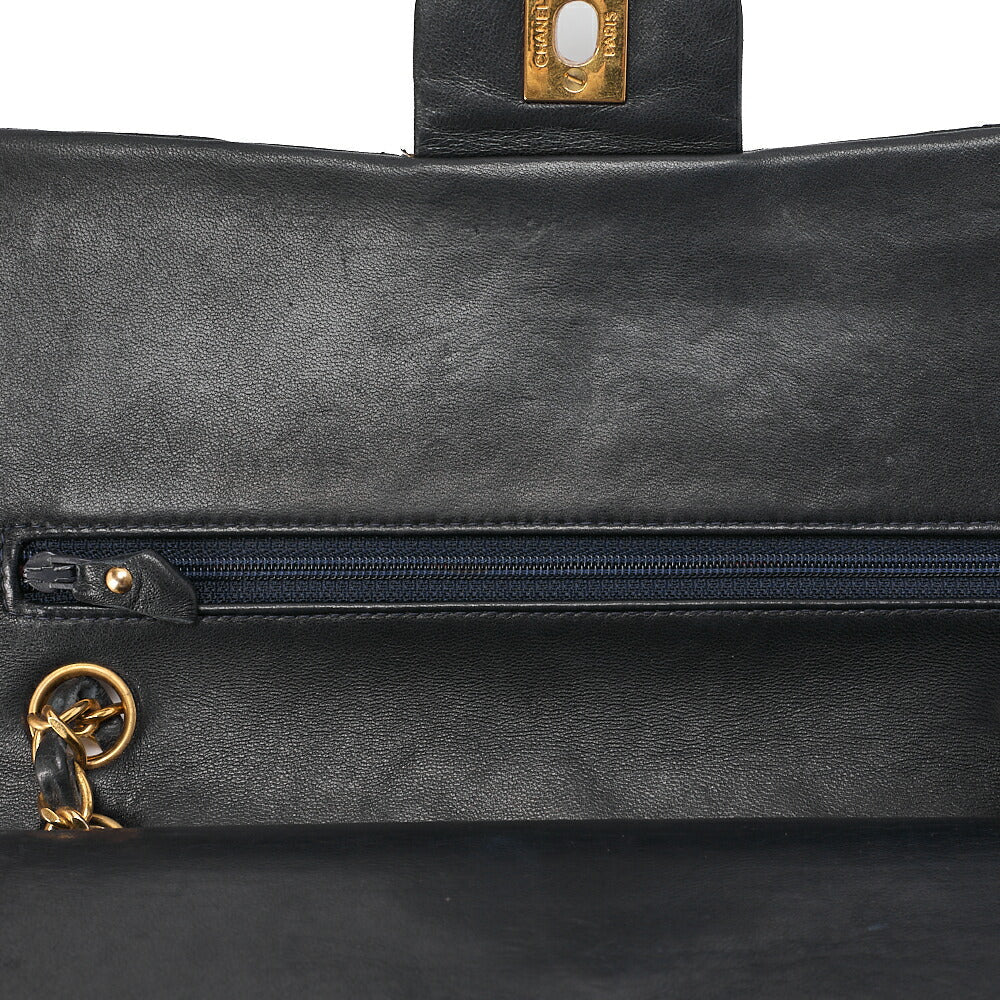 CHANEL Lambskin Matelasse 25cm Double Flap Chain Shoulder Black Gold-Tone Hardware, Pre-Owned