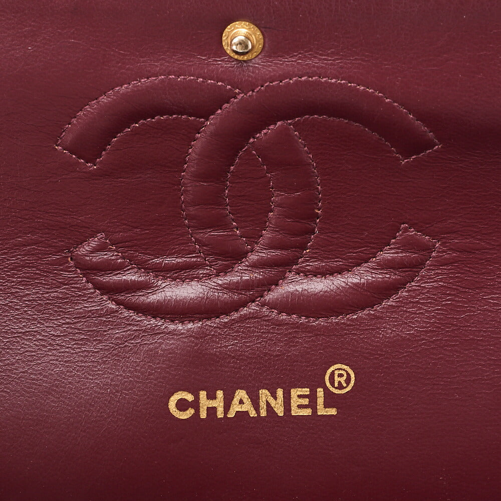 CHANEL Lambskin Matelasse 25cm Double Flap Chain Shoulder Black Gold-Tone Hardware, Pre-Owned
