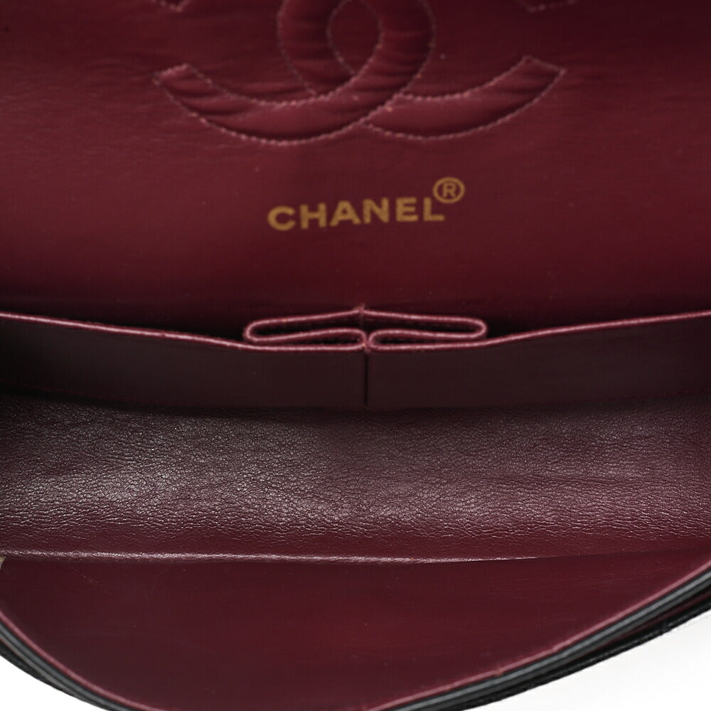 CHANEL Lambskin Matelasse 25cm Double Flap Chain Shoulder Black Gold-Tone Hardware, Pre-Owned