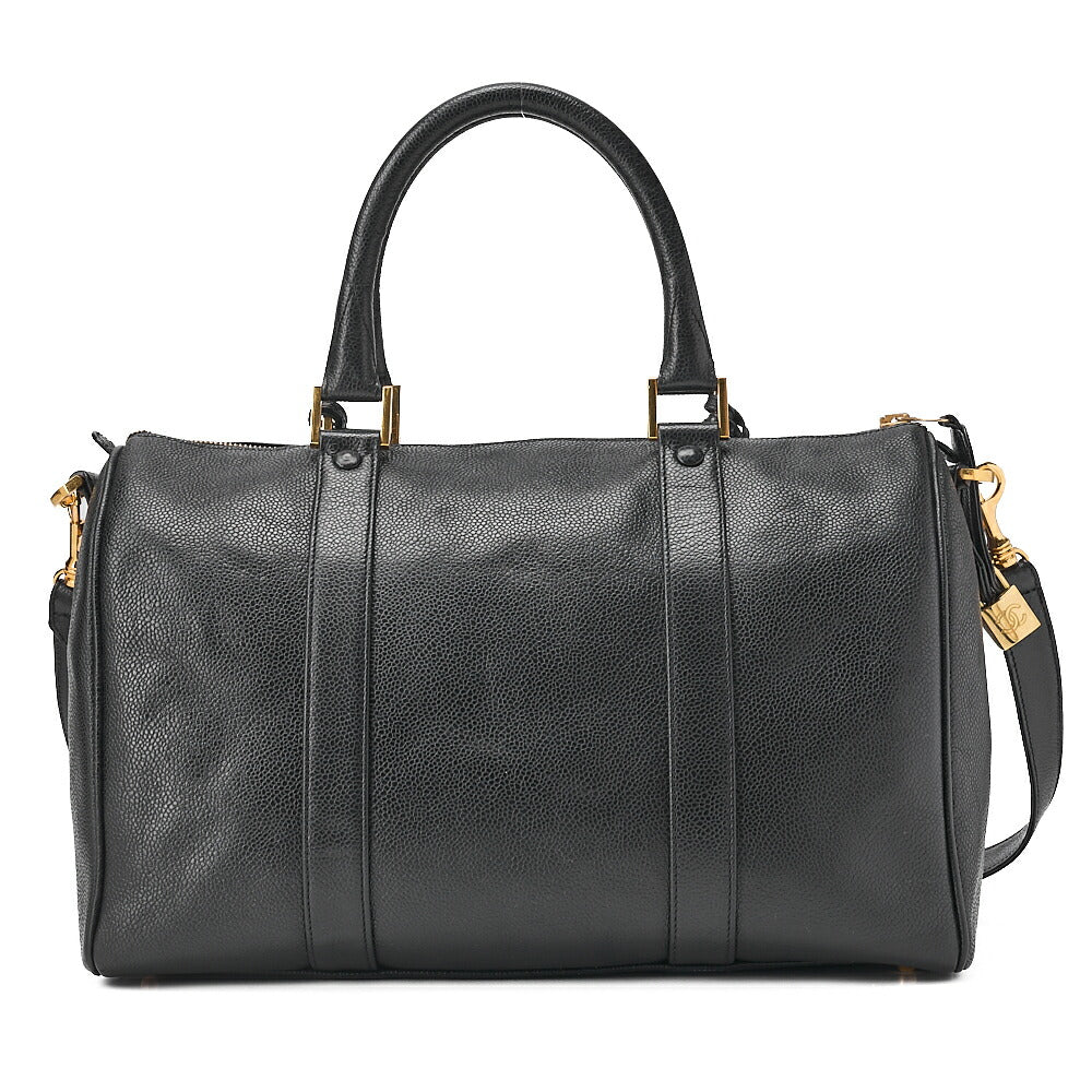 CHANEL Caviar Skin Coco Mark 2WAY Shoulder Boston Black Gold-Tone Hardware, Pre-Owned