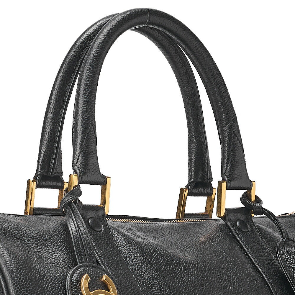 CHANEL Caviar Skin Coco Mark 2WAY Shoulder Boston Black Gold-Tone Hardware, Pre-Owned