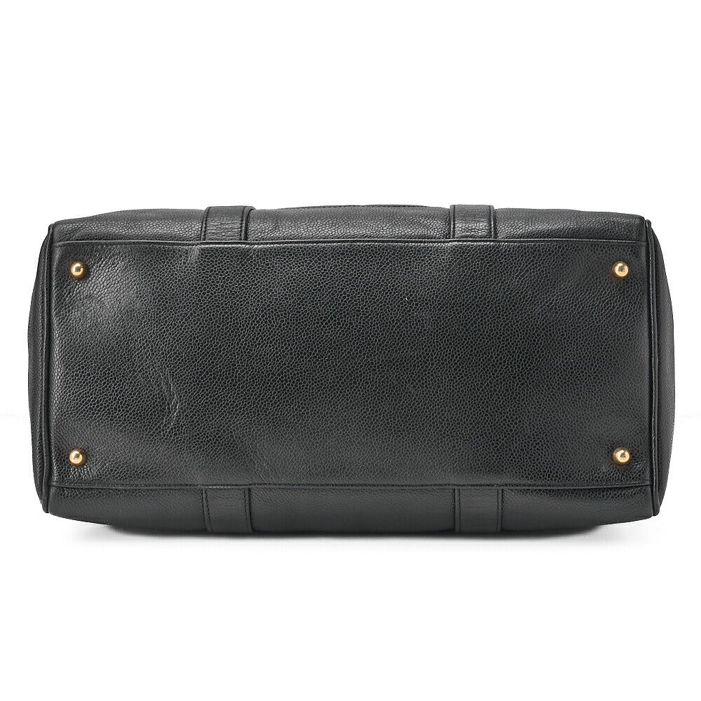 CHANEL Caviar Skin Coco Mark 2WAY Shoulder Boston Black Gold-Tone Hardware, Pre-Owned