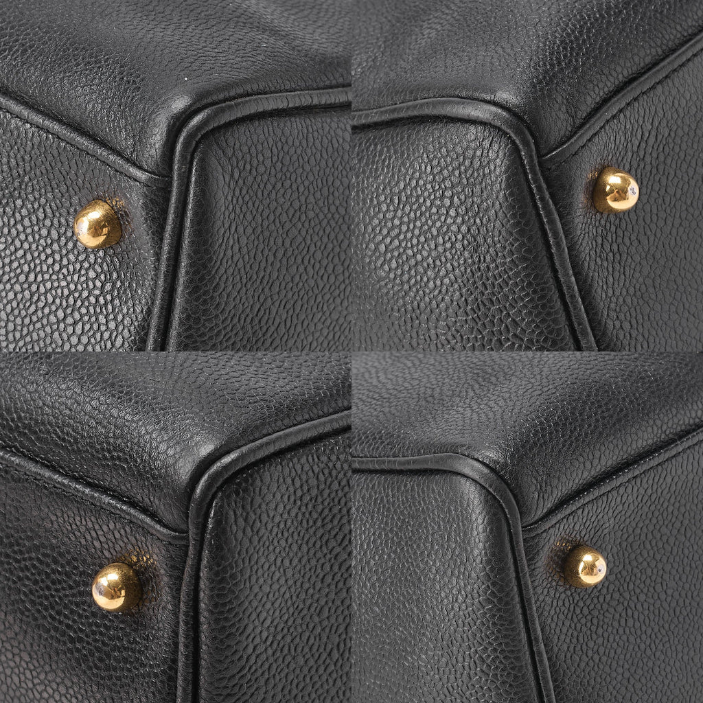 CHANEL Caviar Skin Coco Mark 2WAY Shoulder Boston Black Gold-Tone Hardware, Pre-Owned