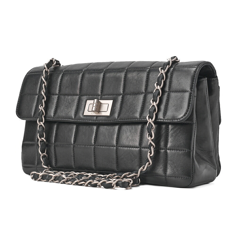 CHANEL Chocolate Bar 2.55 Multi-Pocket Chain Shoulder Lambskin Black Silver-Tone Hardware, Pre-Owned