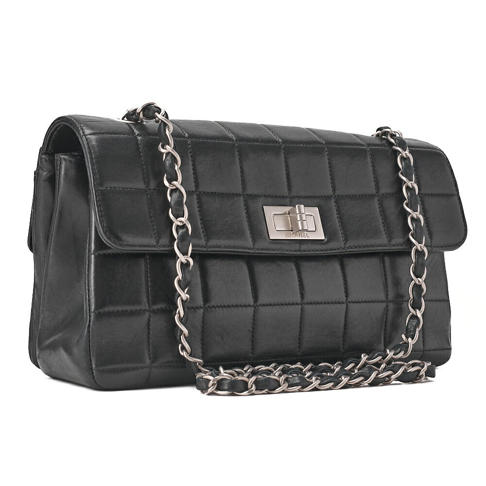 CHANEL Chocolate Bar 2.55 Multi-Pocket Chain Shoulder Lambskin Black Silver-Tone Hardware, Pre-Owned