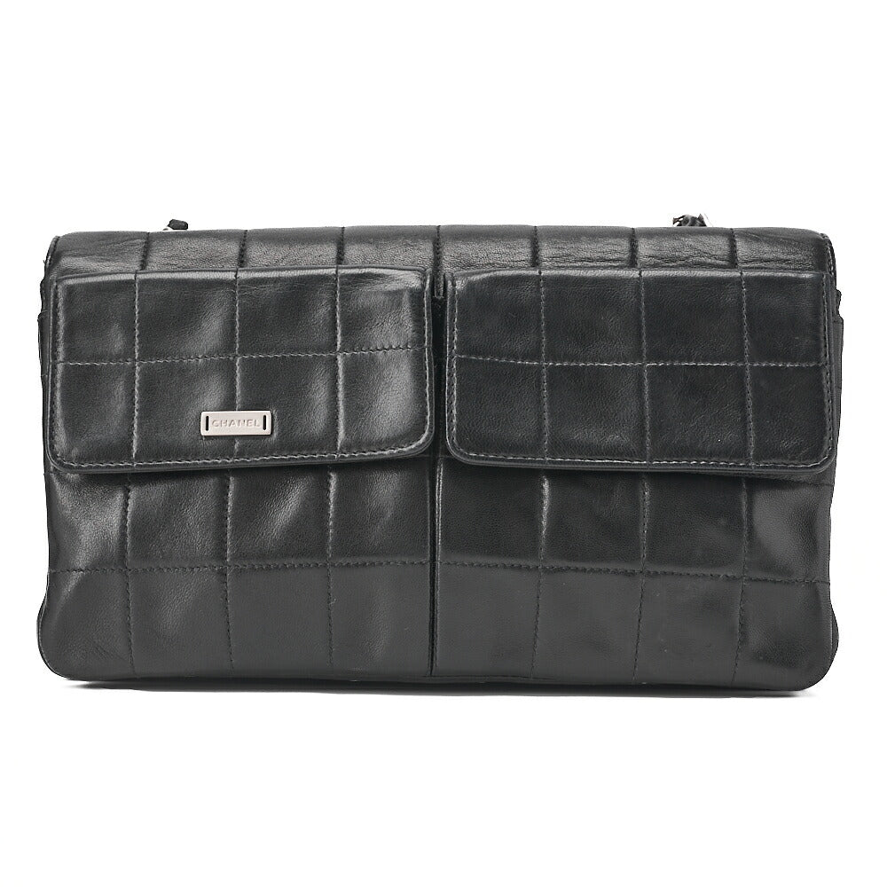 CHANEL Chocolate Bar 2.55 Multi-Pocket Chain Shoulder Lambskin Black Silver-Tone Hardware, Pre-Owned