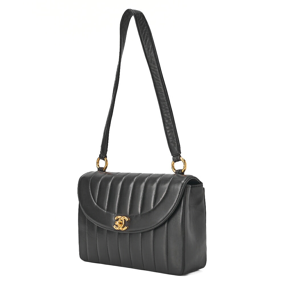 CHANEL Mademoiselle Round Flap Turnlock Shoulder Lambskin Black Gold-Tone Hardware, Pre-Owned