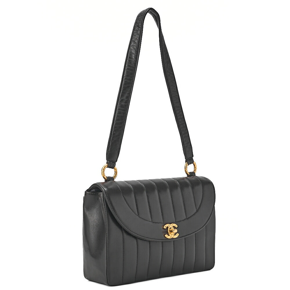 CHANEL Mademoiselle Round Flap Turnlock Shoulder Lambskin Black Gold-Tone Hardware, Pre-Owned