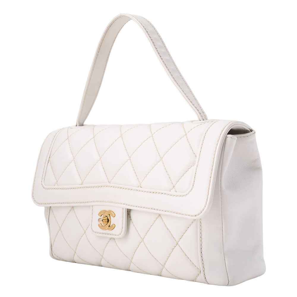 CHANEL Matelasse Wild Stitch Single Flap Handbag Calf Leather White Gold-Tone Hardware, Pre-Owned