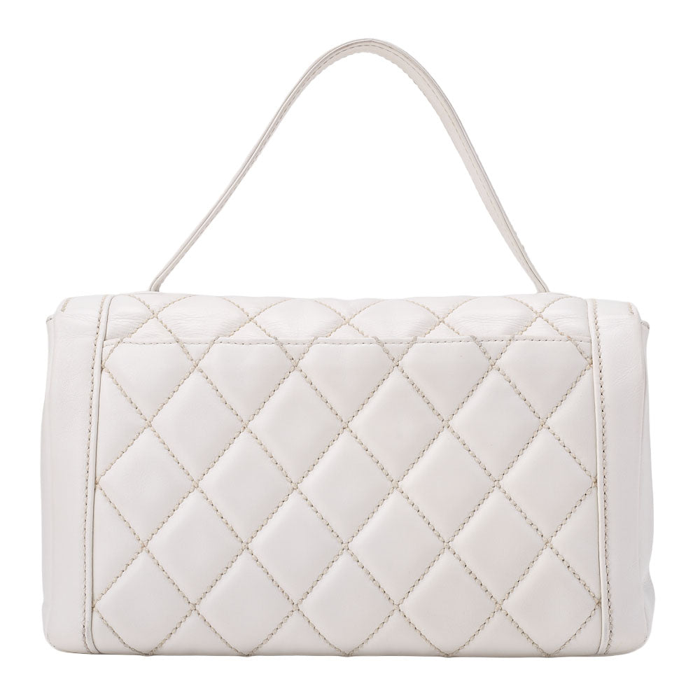 CHANEL Matelasse Wild Stitch Single Flap Handbag Calf Leather White Gold-Tone Hardware, Pre-Owned
