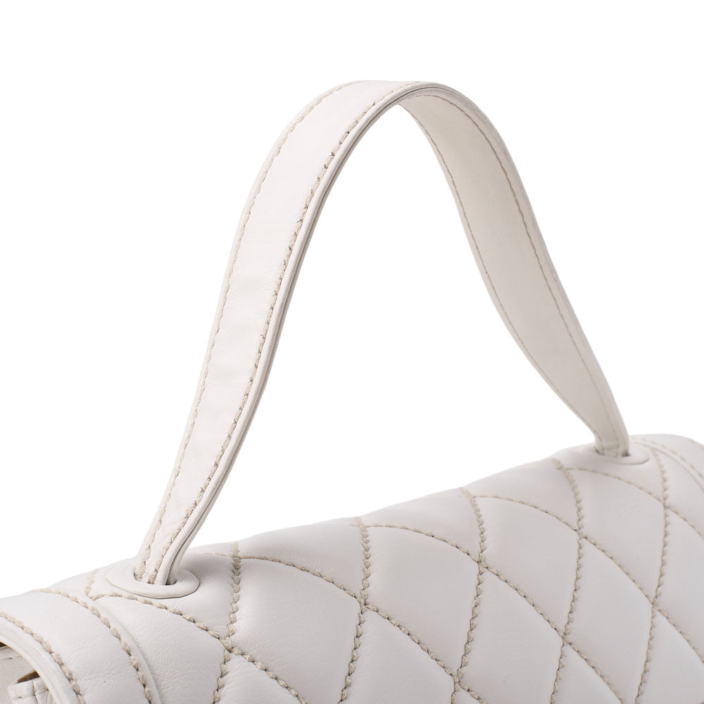 CHANEL Matelasse Wild Stitch Single Flap Handbag Calf Leather White Gold-Tone Hardware, Pre-Owned
