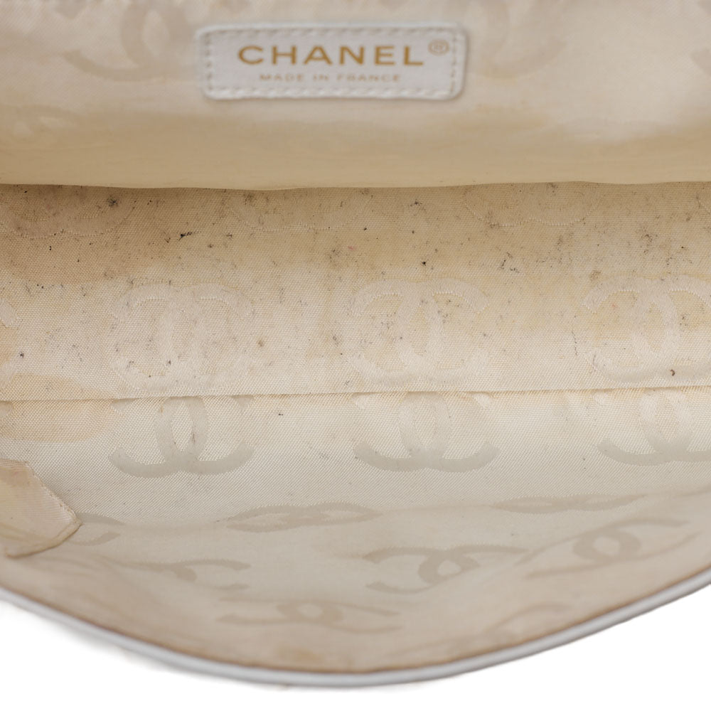 CHANEL Matelasse Wild Stitch Single Flap Handbag Calf Leather White Gold-Tone Hardware, Pre-Owned