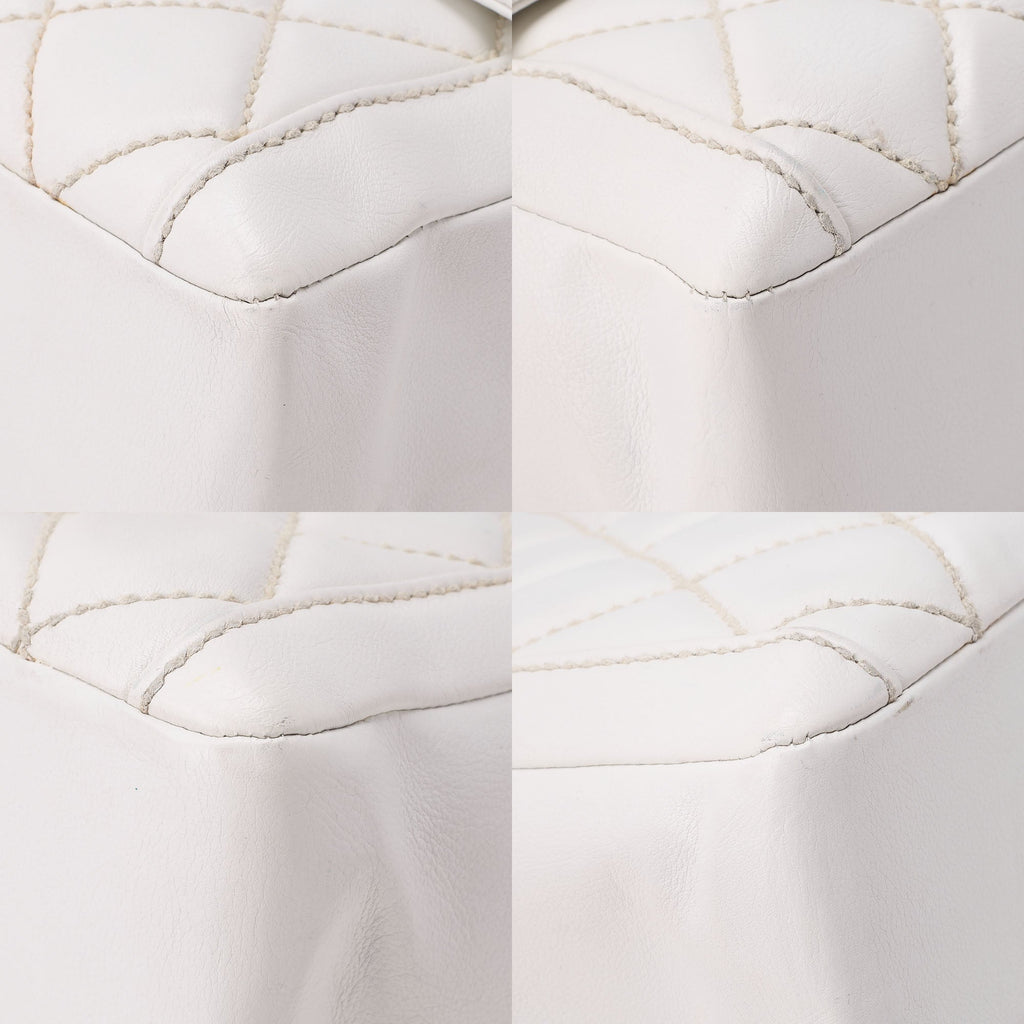 CHANEL Matelasse Wild Stitch Single Flap Handbag Calf Leather White Gold-Tone Hardware, Pre-Owned