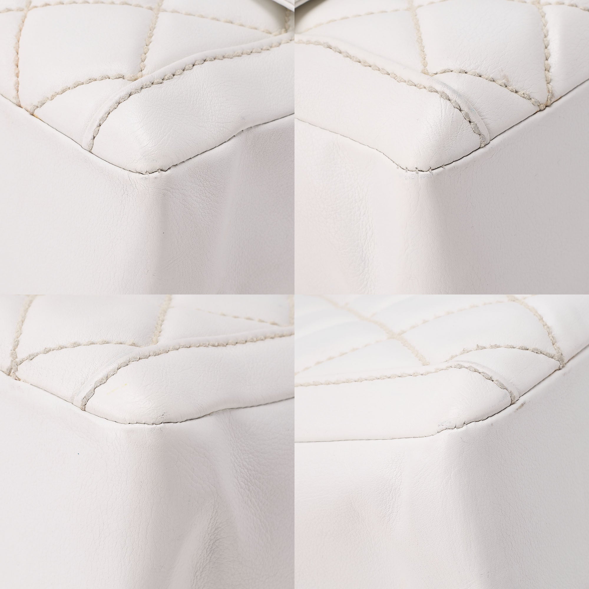 CHANEL Matelasse Wild Stitch Single Flap Handbag Calf Leather White Gold-Tone Hardware, Pre-Owned